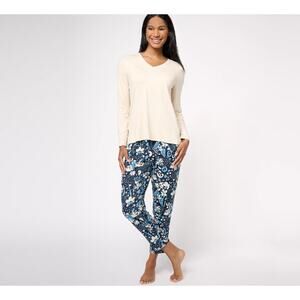 A611495 ANYBODY Lush Jersey Lon Sleeve Straight Leg Lounge Set Pearl Floral S